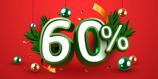 60% de descuento Composición creativa Feliz Navidad y Feliz Año Nuevo Banner de venta y