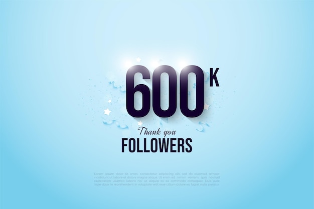 600k seguidores con números sobre fondo azul brillante