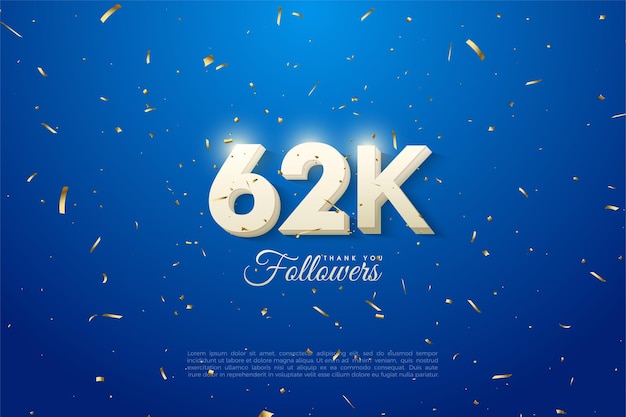 62k seguidores con números acolchados en blanco.