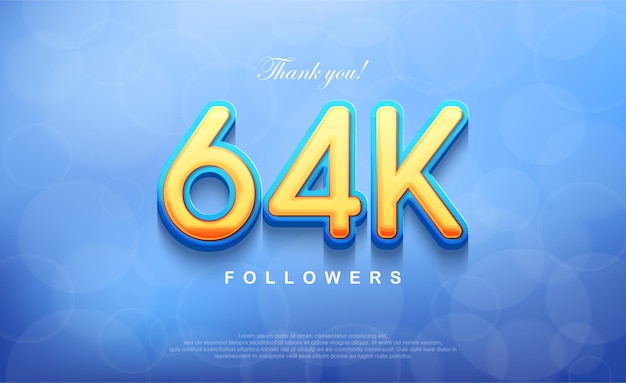 Vector 64k número para agradecer a los seguidores único fondo azul bokeh