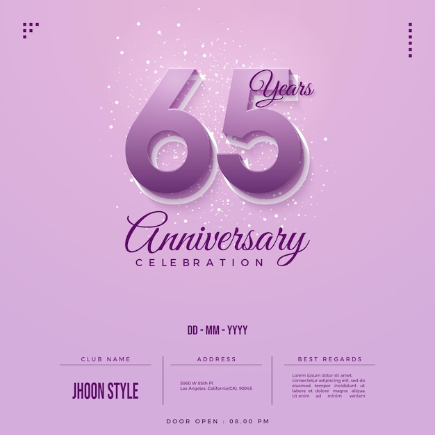 65 aniversario en concepto de color lavanda.