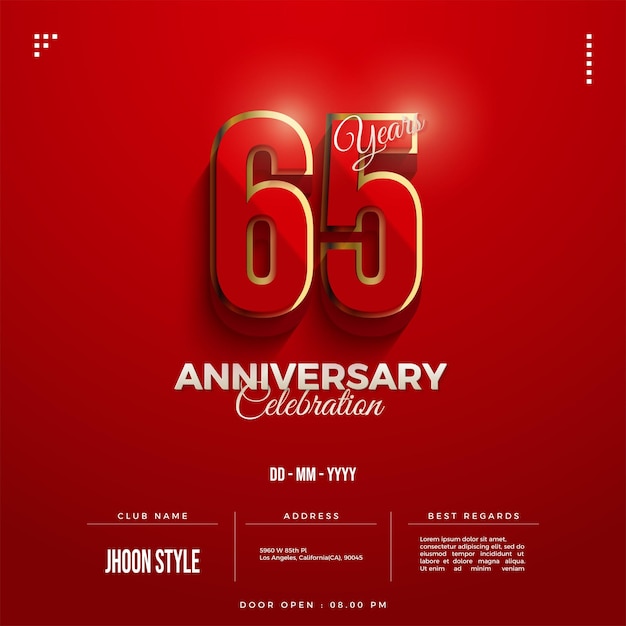 65 aniversario en concepto de color rojo de lujo.