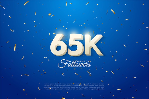 65k seguidores 65k seguidores con números brillantes sobre fondo azul