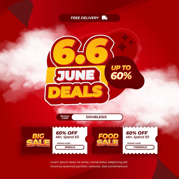 66 June Sale deals Exclusive red gradient Editable text effect pop promo banner