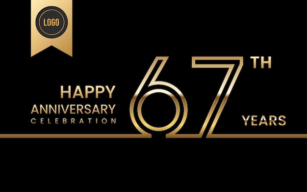 67thanniversary Diseño de plantilla de aniversario de oro con concepto de línea doble Plantilla vectorial