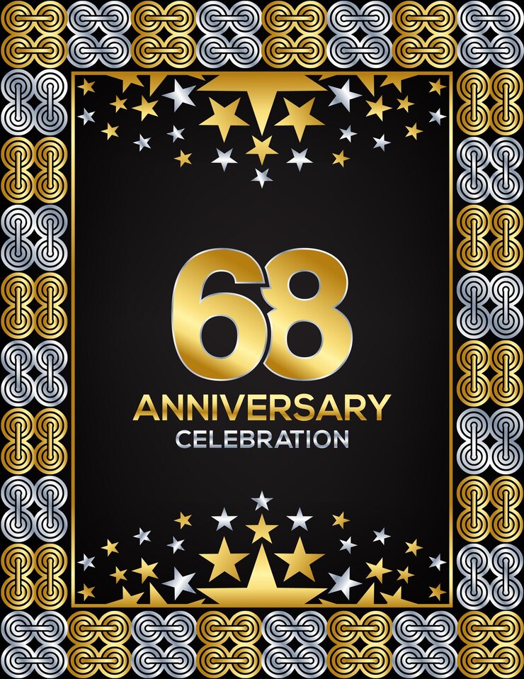 Vector 68 años día de aniversario lujo color dorado o plateado diseño mixto empresa o boda usado