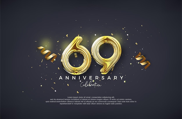 69o aniversario Con diseño de oro brillante de lujo Vector premium para la celebración del cartel de la bandera