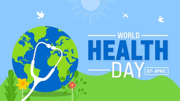 El 7 de abril es la plantilla de fondo del Día Mundial de la Salud El concepto de vacaciones se utiliza para el cartel de bandera de fondo