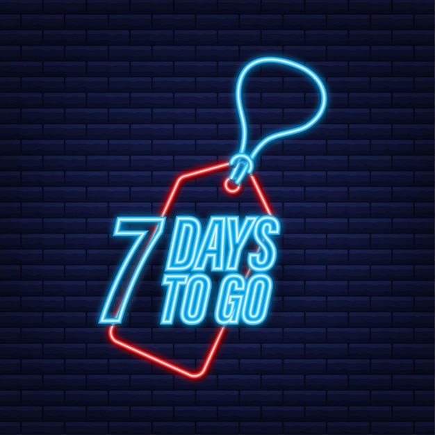 7 días para el final. Contador regresivo. Icono de neón. Icono de tiempo. Cuenta el tiempo de venta. Ilustración de stock vectorial.