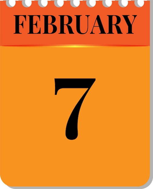 7 de febrero en icono de calendario sobre fondo blanco diseño de color negro naranja Vector Imagen Vector