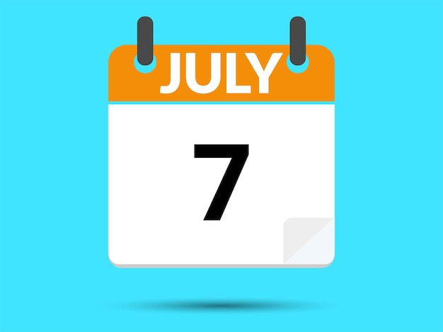 7 de julio Calendario de icono plano aislado en fondo azul Ilustración vectorial