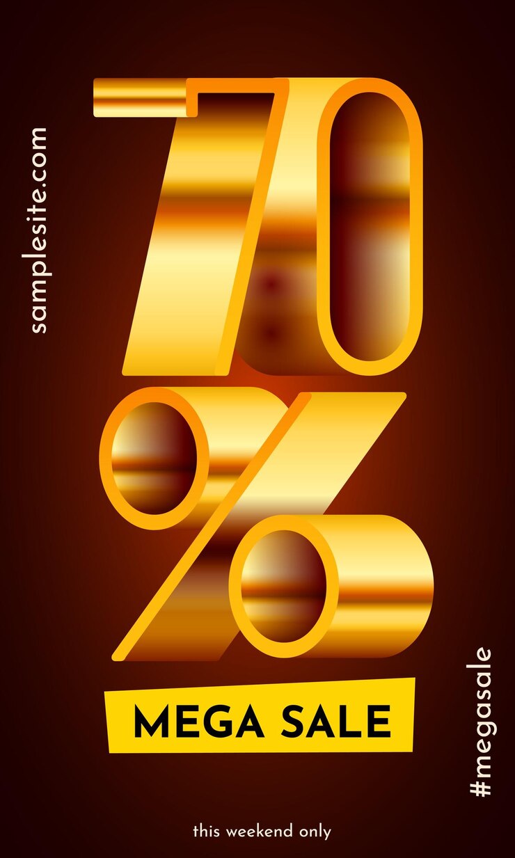 Vector 70 por ciento de descuento en composición creativa mega venta o símbolo de bonificación del 70 por ciento
