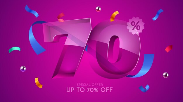 70 por ciento de descuento en composición creativa símbolo de mega venta