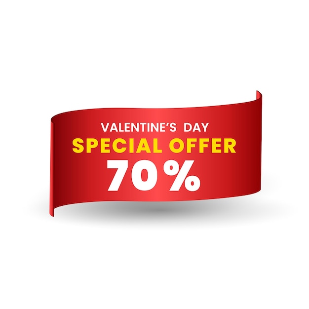 70 por ciento Diseño especial de banner de oferta roja Cinta roja para precio especial Vector de San Valentín