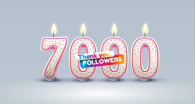 7000 seguidores de usuarios en línea velas de felicitación en forma de números vector