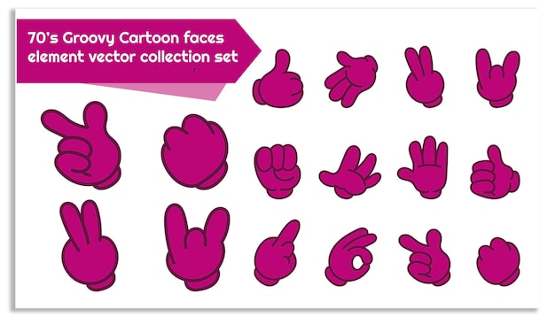 70s Groovy cartoon faces elemento conjunto de colecciones vectoriales