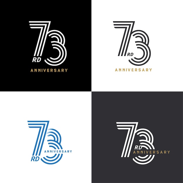 73 años aniversario vector número icono cumpleaños logo etiqueta negro blanco y colores raya número