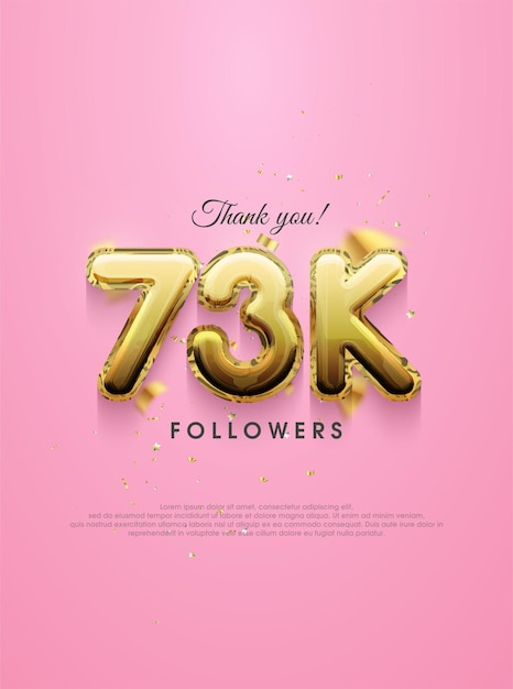 Vector 73k seguidores diseñan con números de oro de lujo para saludos en publicaciones de redes sociales