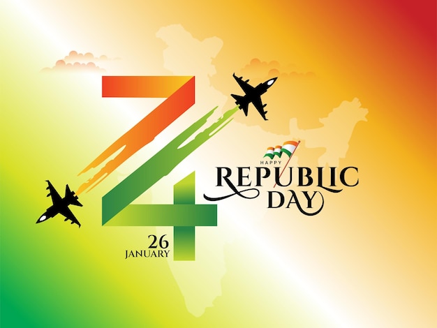 74.º logotipo del día de la república india con avión de combate