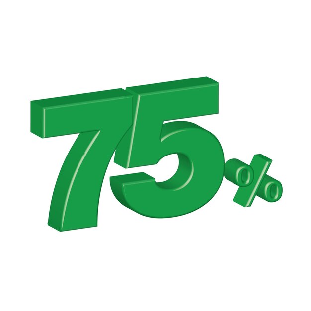 75 por ciento efecto plástico 3d número porcentaje símbolo vector ilustración eps