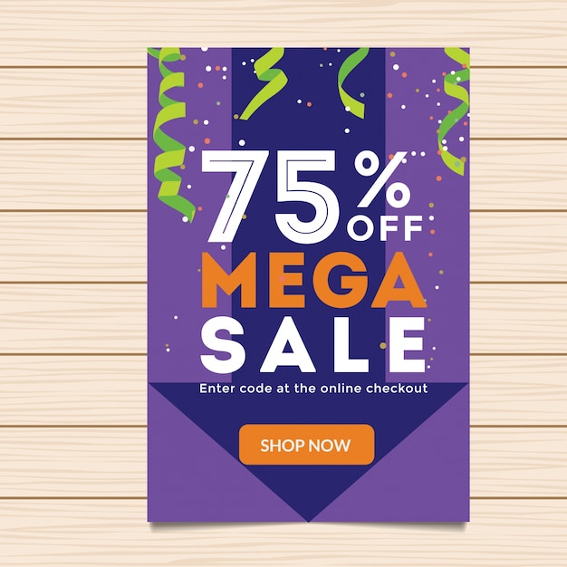 75% de descuento en mega sale banner illustration