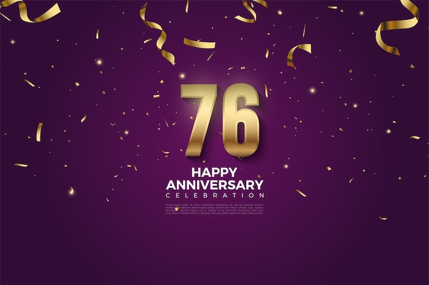 76 aniversario con números de cinta dorada y otoño.