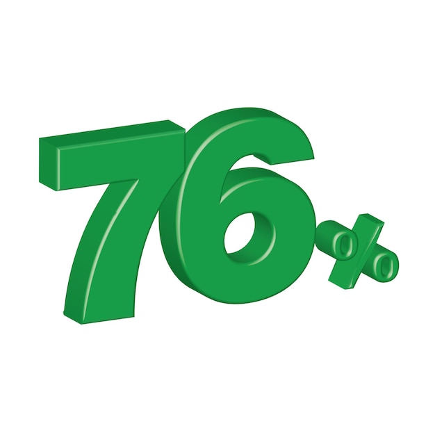 76 por ciento efecto plástico 3d número porcentaje símbolo vector ilustración eps