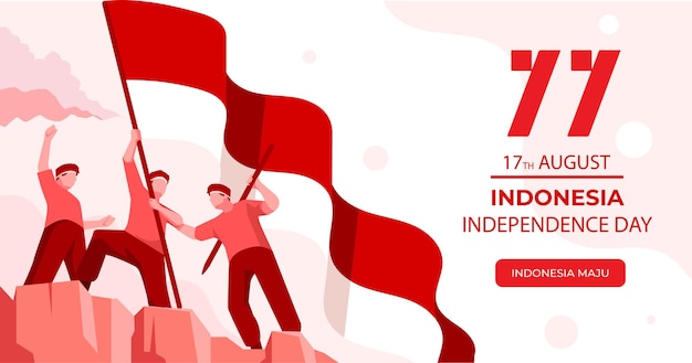 Vector 77 años 17 de agosto banner del día de la independencia de indonesia