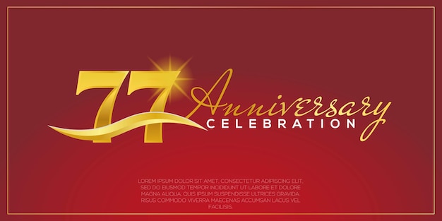 77 años de aniversario, diseño vectorial para la celebración del aniversario con color dorado y rojo.