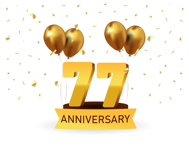 77 números de oro de aniversario con confeti dorado plantilla de fiesta de evento de aniversario de celebración