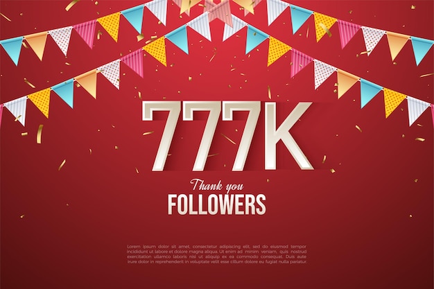 777k seguidores con ilustración de bandera colorida sobre fondo granate