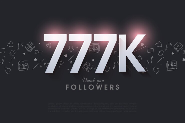 Vector 777k seguidores con ilustración de números brillantes