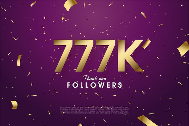 777k seguidores con número dorado e ilustración de cinta