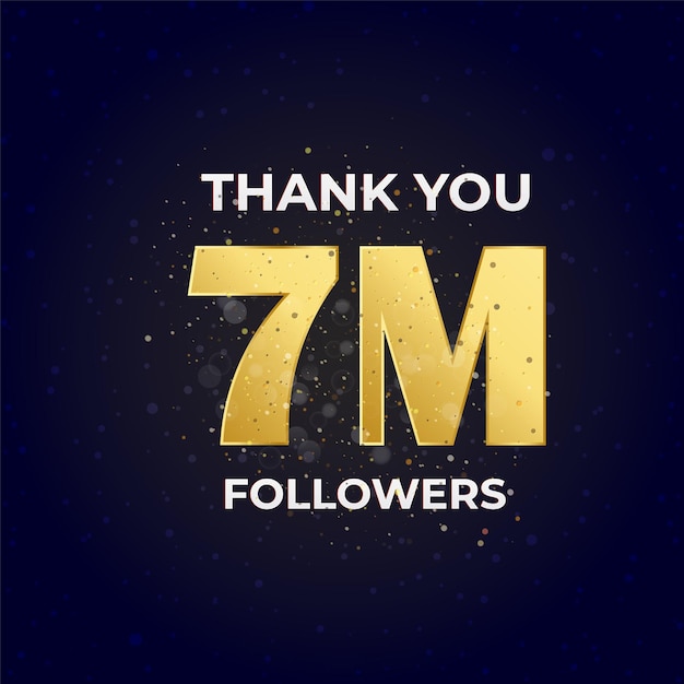 7M Celebración de seguidores 7M pancarta festiva social en línea 7M Número dorado en fondo oscuro