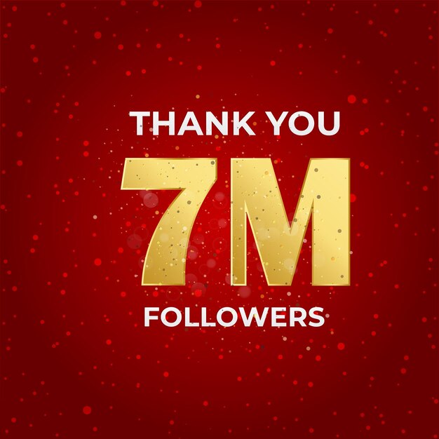 7M Celebración de seguidores 7M pancarta festiva social en línea 7M Número dorado en fondo rojo oscuro