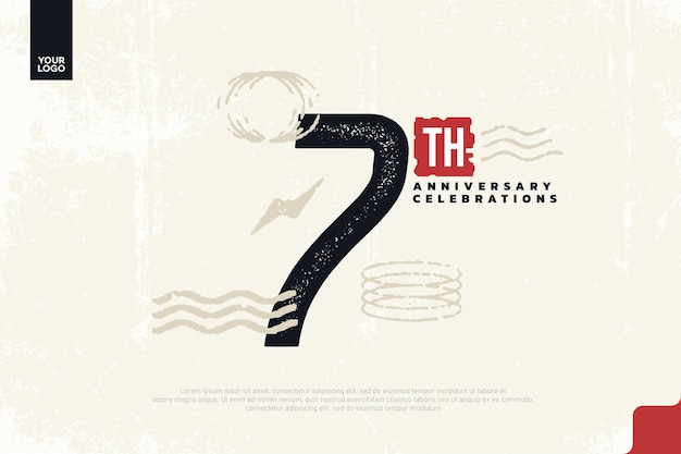 7o aniversario con textura grunge y formas geométricas abstractas
