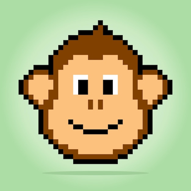 8 bits de píxeles de cabeza de mono Animales para activos de juegos en ilustraciones vectoriales