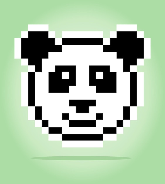 8 bits de píxeles de cara de panda Animales para activos de juegos en ilustraciones vectoriales