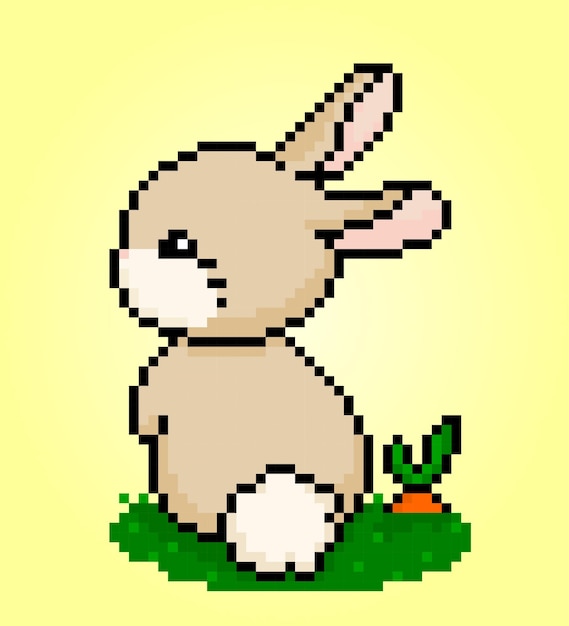 8 bits de píxeles de conejo vistos detrás de Animales para patrones de punto de cruz en ilustraciones vectoriales