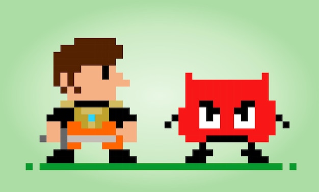 Vector 8 bits píxeles humanos y monstruos personaje del juego en ilustración vectorial