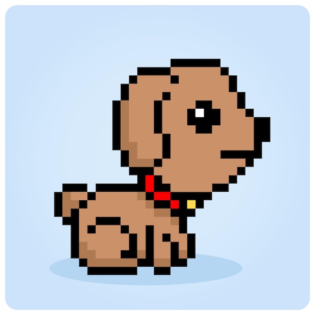 8 bits de píxeles de perro marrón, animales para juegos de activos en ilustraciones vectoriales Patrón de puntos cruzados