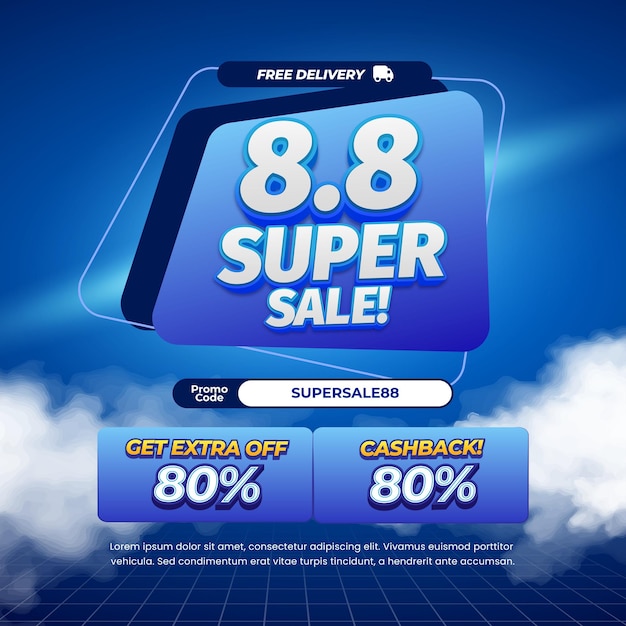 8 Día de compras Ofertas de descuento de venta con el vector de insignia de etiqueta de trapecio de gradiente azul