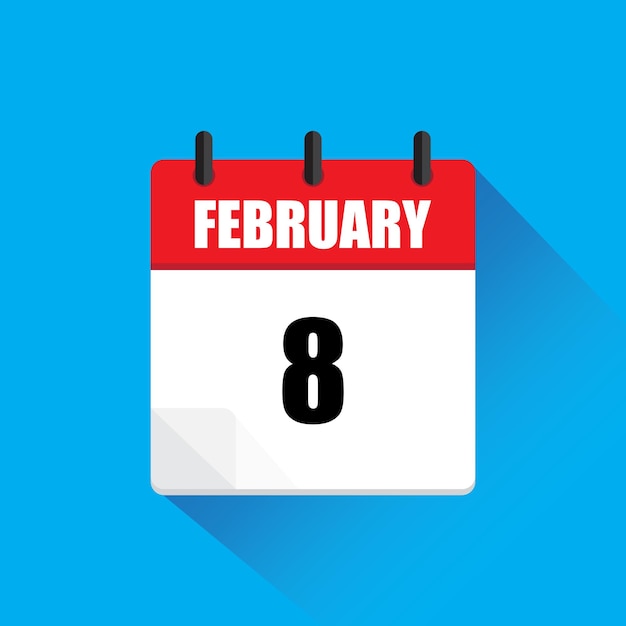 8 de febrero calendario 8 de febrero fecha icono vectorial fondo azul