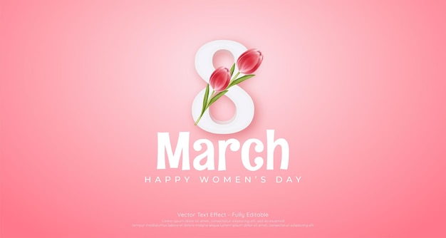 8 de marzo banner del día de la mujer con flor de tulipán sobre fondo rosa