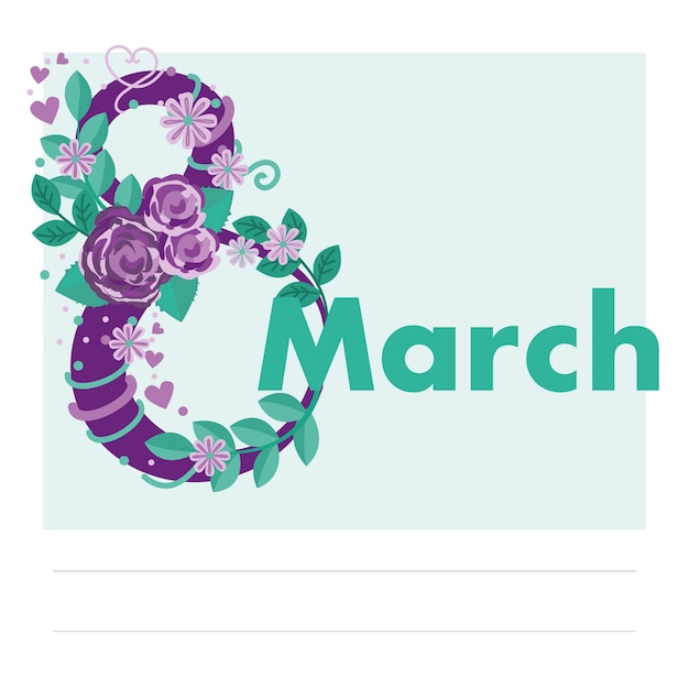 Vector 8 de marzo día internacional de la mujer tarjeta de felicitación ilustración vectorial