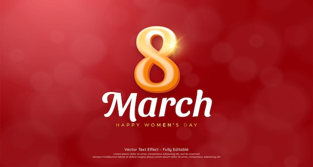 8 de marzo día de la mujer con número de estilo 3d sobre fondo rojo