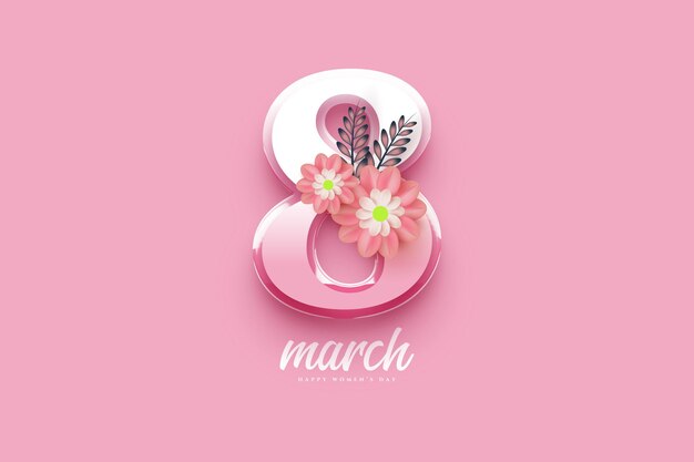 8 de marzo día de la mujer con números rosados suaves y hermosos