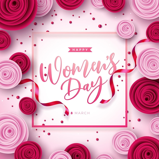 8 de marzo Feliz día de la mujer Ilustración floral Día internacional de la mujer Diseño con flor de rosa
