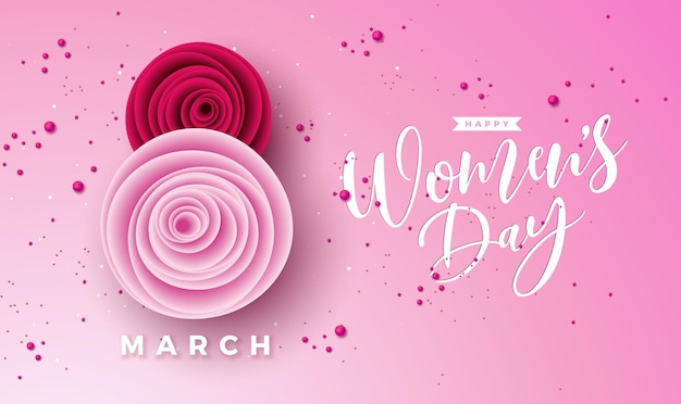 8 de marzo Feliz día de la mujer Ilustración floral Día internacional de la mujer Diseño con flor de rosa