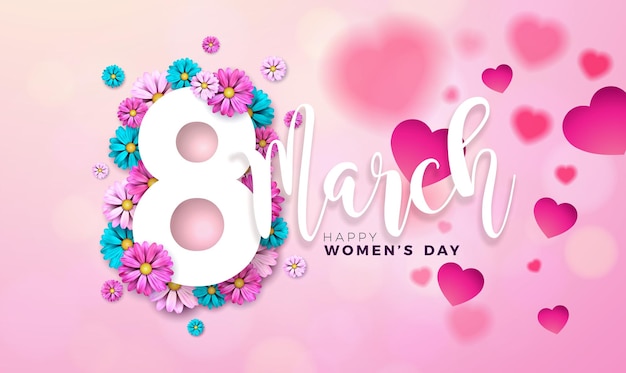 8 de marzo feliz día de la mujer Ilustración floral Día internacional de la mujer Diseño vectorial con colorido